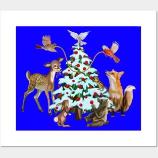 Holiday Woodland Animals Decorate the Tree Posters and Art